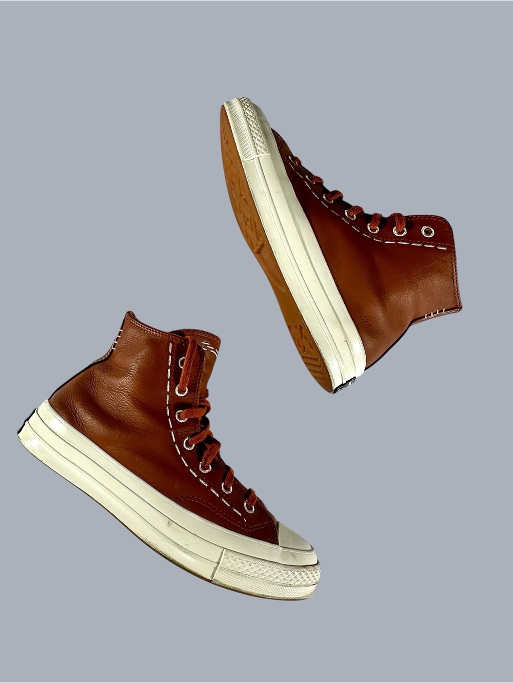 Converse Limited Ed. Chuck 70 Bold Stich Leather ‘Tawny Owl’ High-Top Sneakers - Picture 9 of 11
